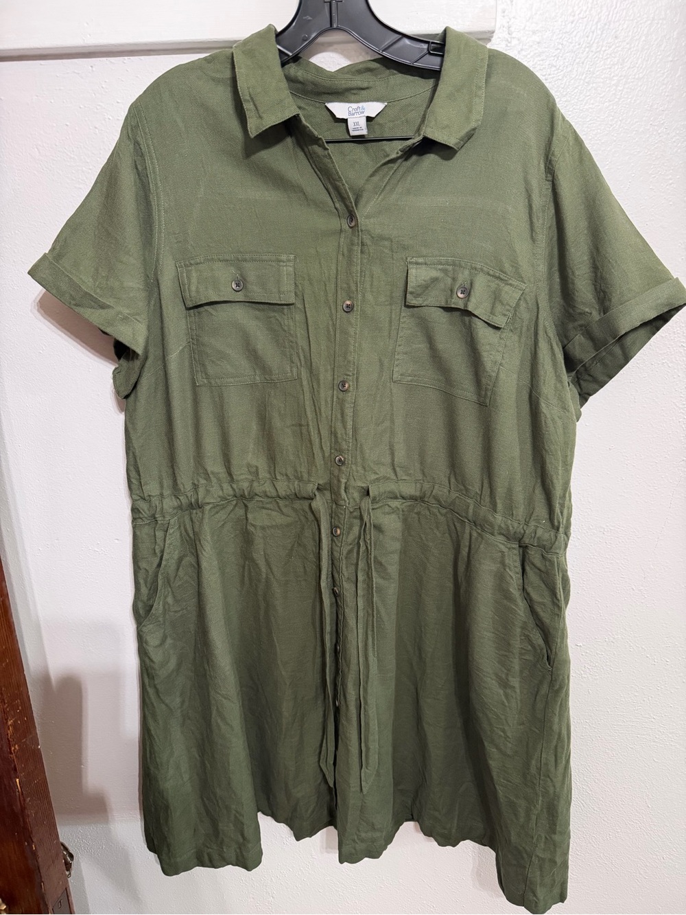 croft & barrow Olive Green Short-Sleeve Button-Front Utility Dress